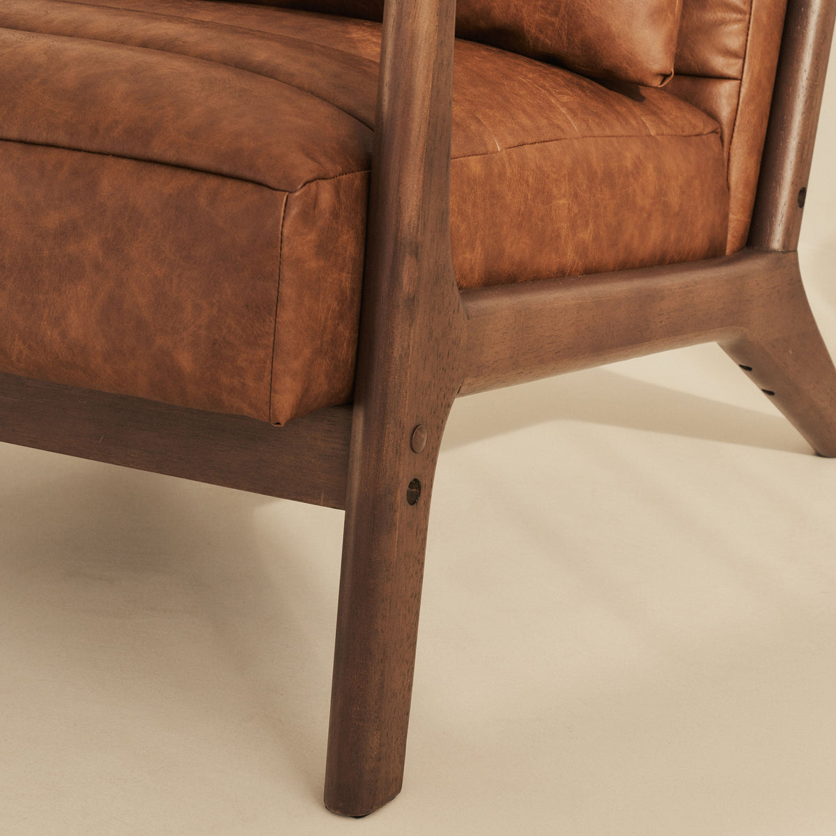 Hudson - Leather Accent Chair Windsor Tan Brown & Dark Wood