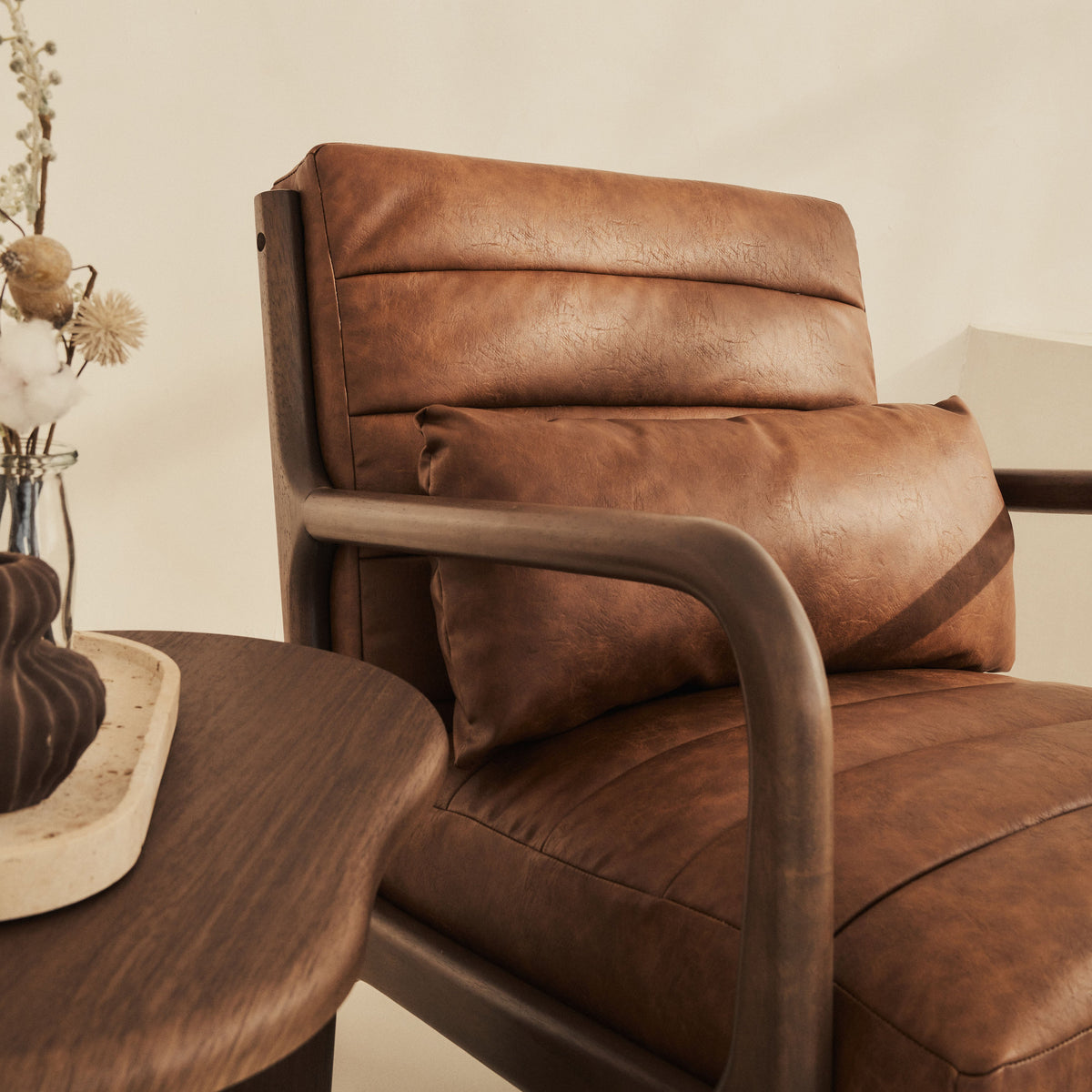 Hudson - Leather Accent Chair Windsor Tan Brown & Dark Wood