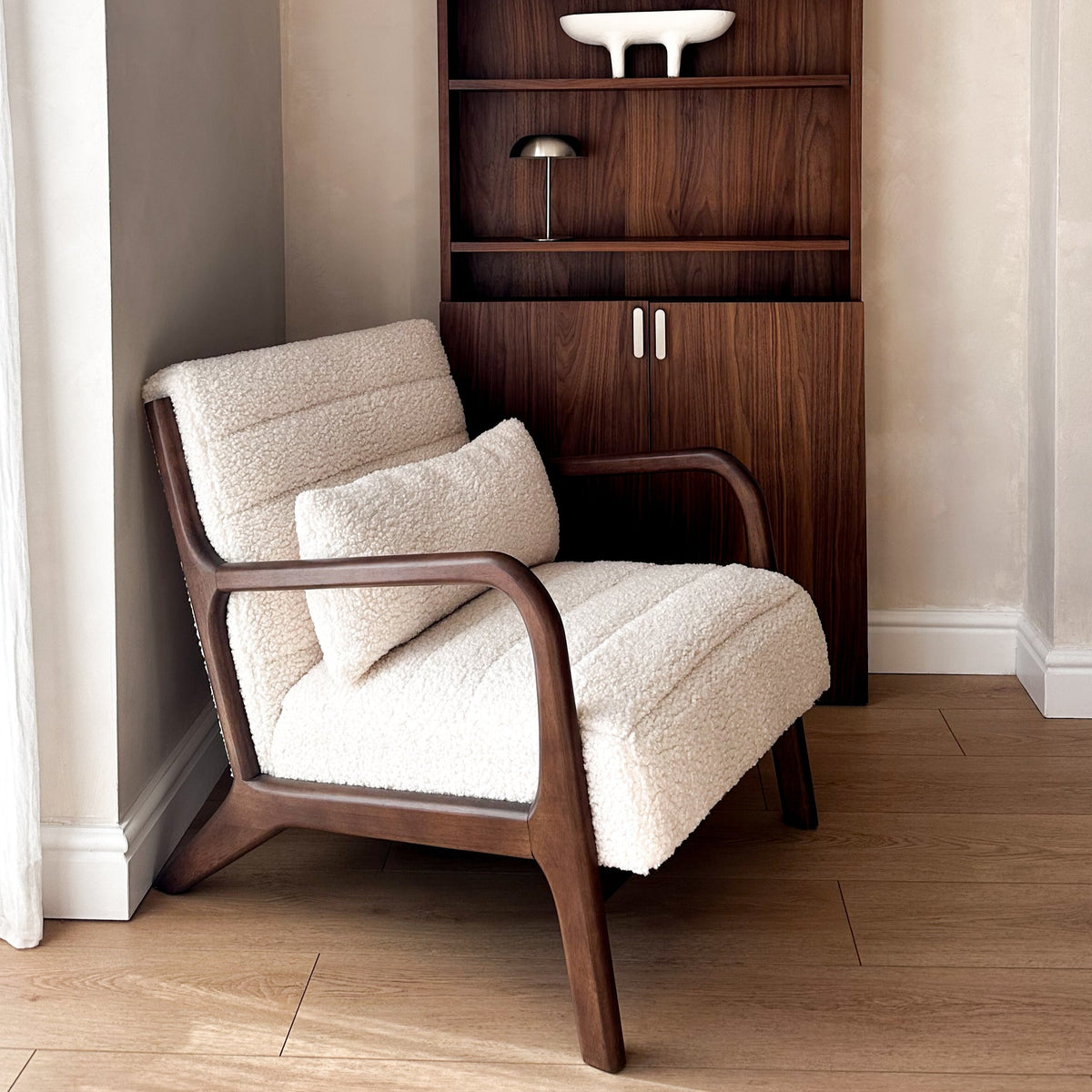 Hudson - Boucle Accent Chair Ivory & Dark Wood