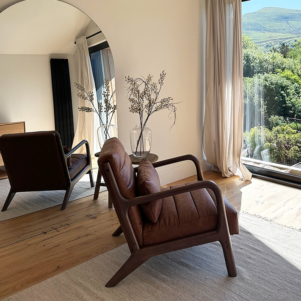 Hudson - Leather Accent Chair Windsor Tan Brown & Dark Wood