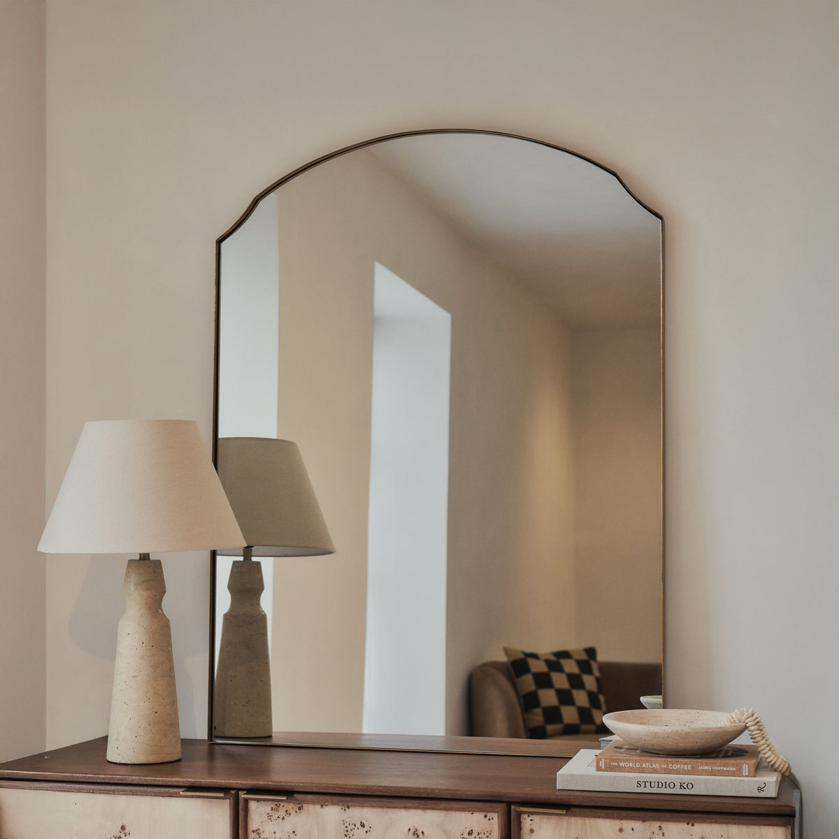 Isla - Gold Arched Metal Overmantle Wall Mirror 120cm x 90cm