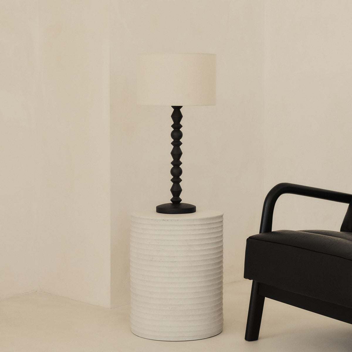 Ivy - Black Wood Drum Shade Table Lamp