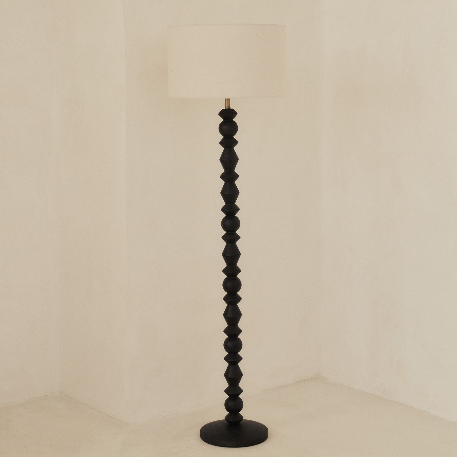 Ivy - Black Wood Drum Shade Floor Lamp