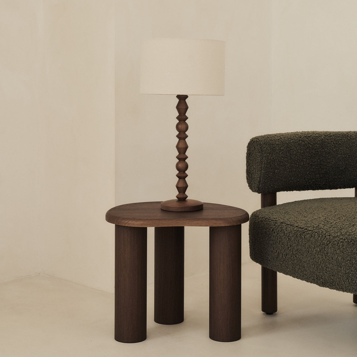 Ivy - Dark Wood Drum Shade Table Lamp