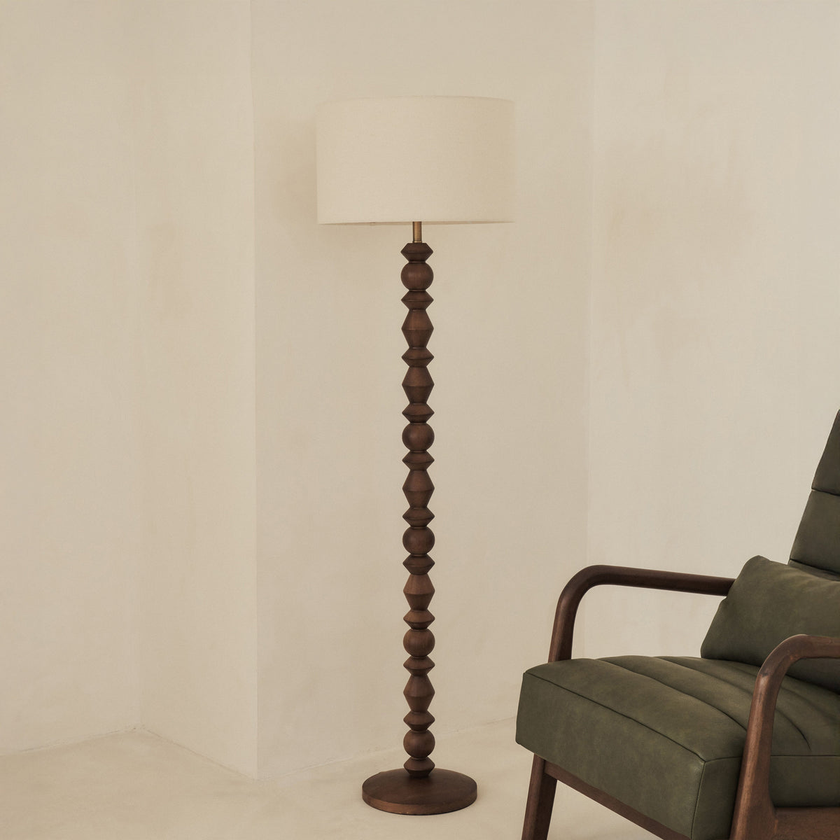 Ivy - Dark Wood Drum Shade Floor Lamp