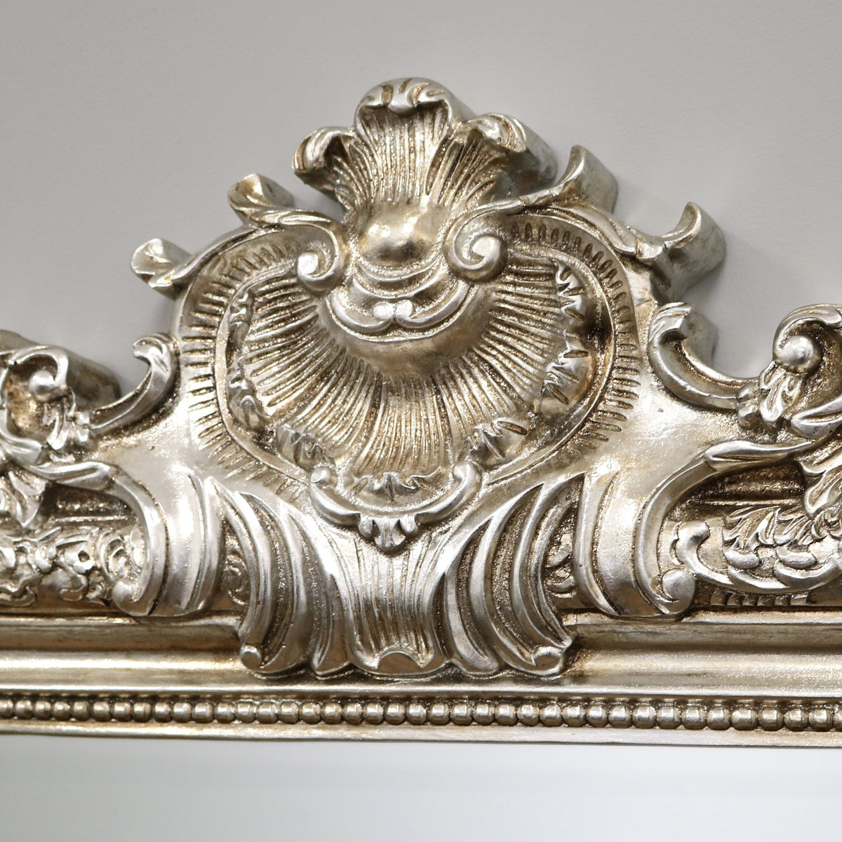 Full Length Champagne Ornate Mirror detail shot of top crest