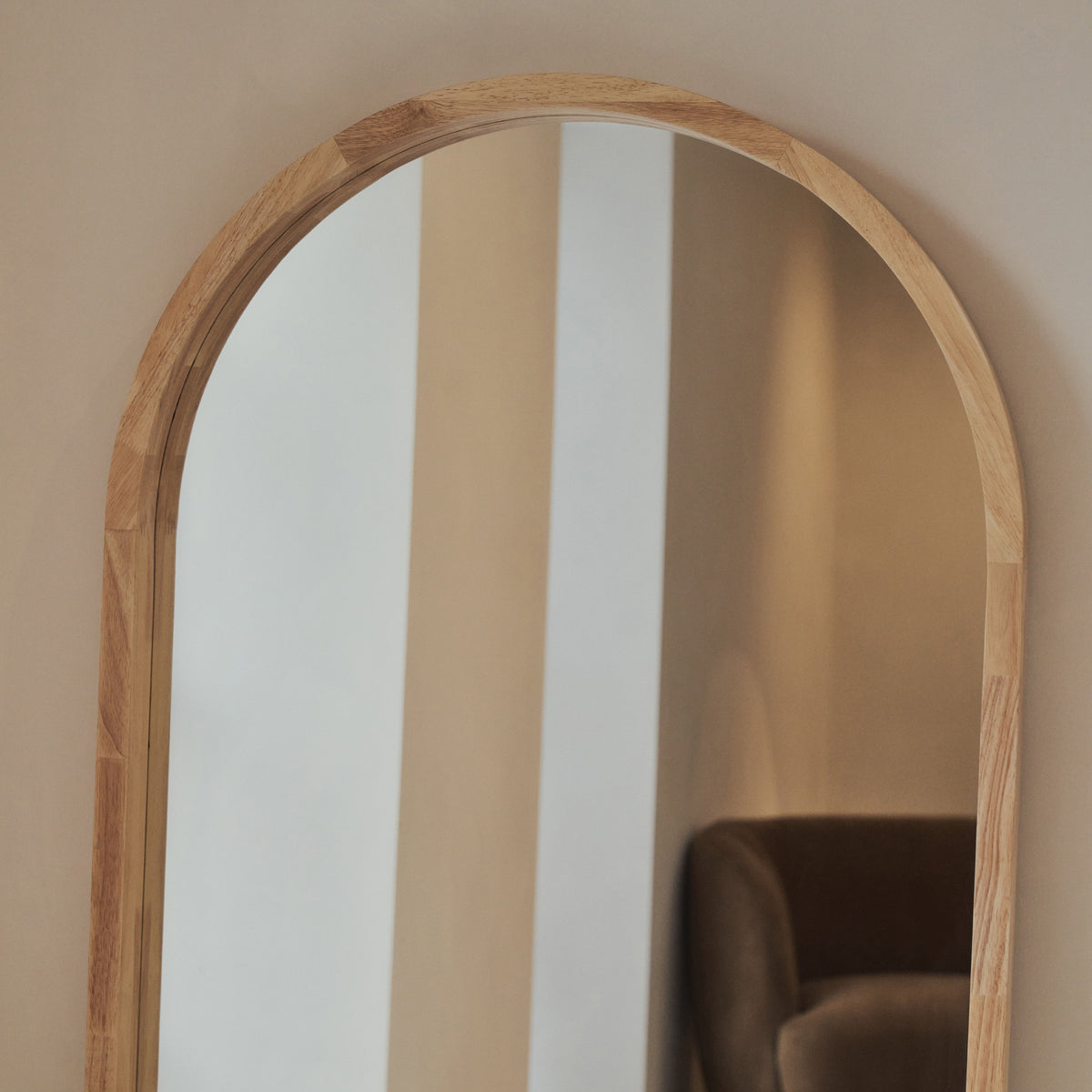 Lilia - Full Length Light Wood Arched Wooden Mirror 170cm x 80cm