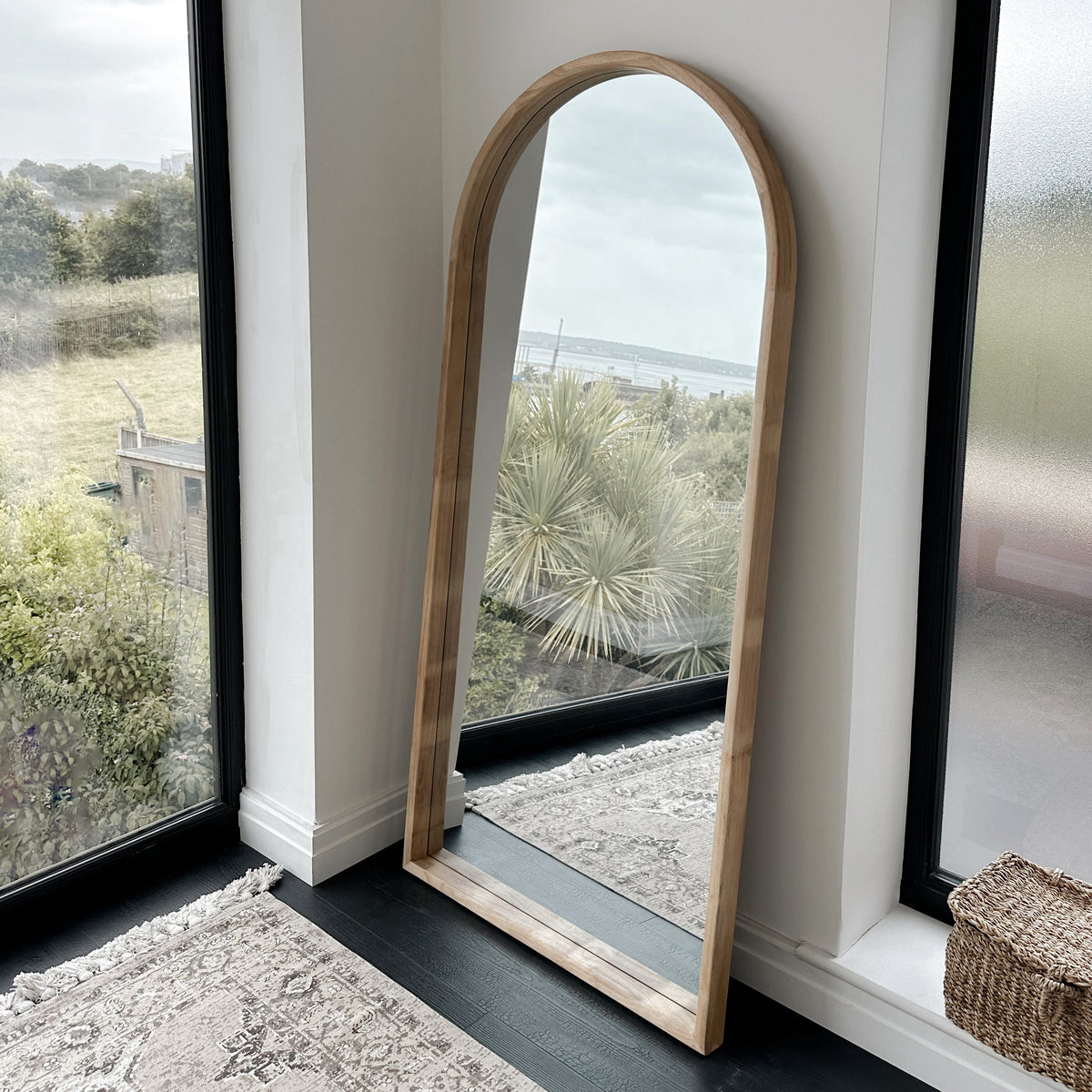Lilia - Full Length Light Wood Arched Wooden Mirror 170cm x 80cm