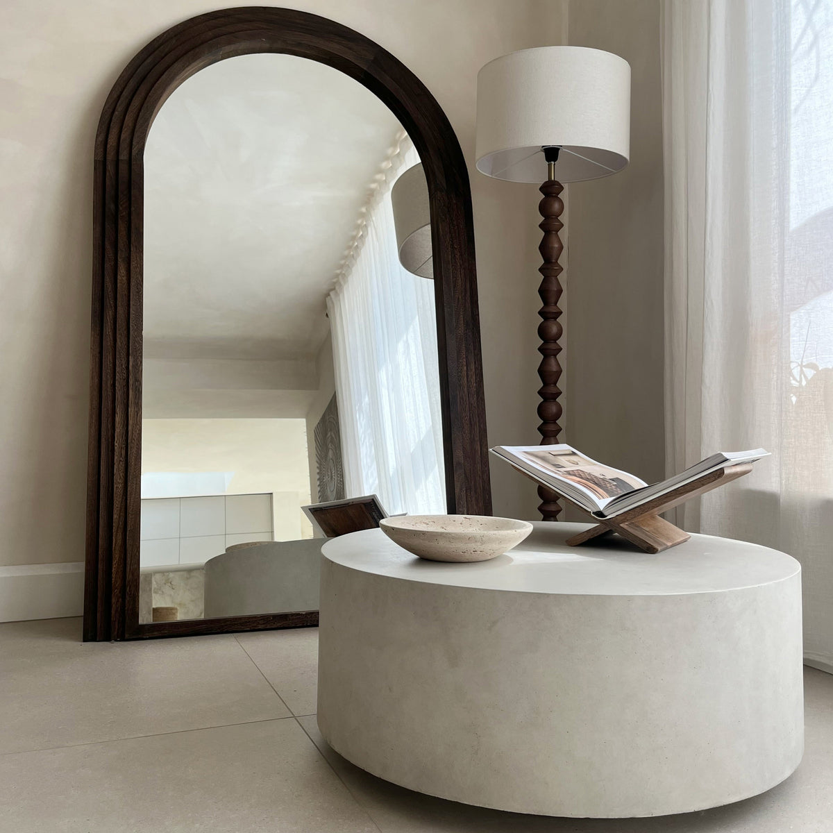 Ivy - Dark Wood Drum Shade Floor Lamp