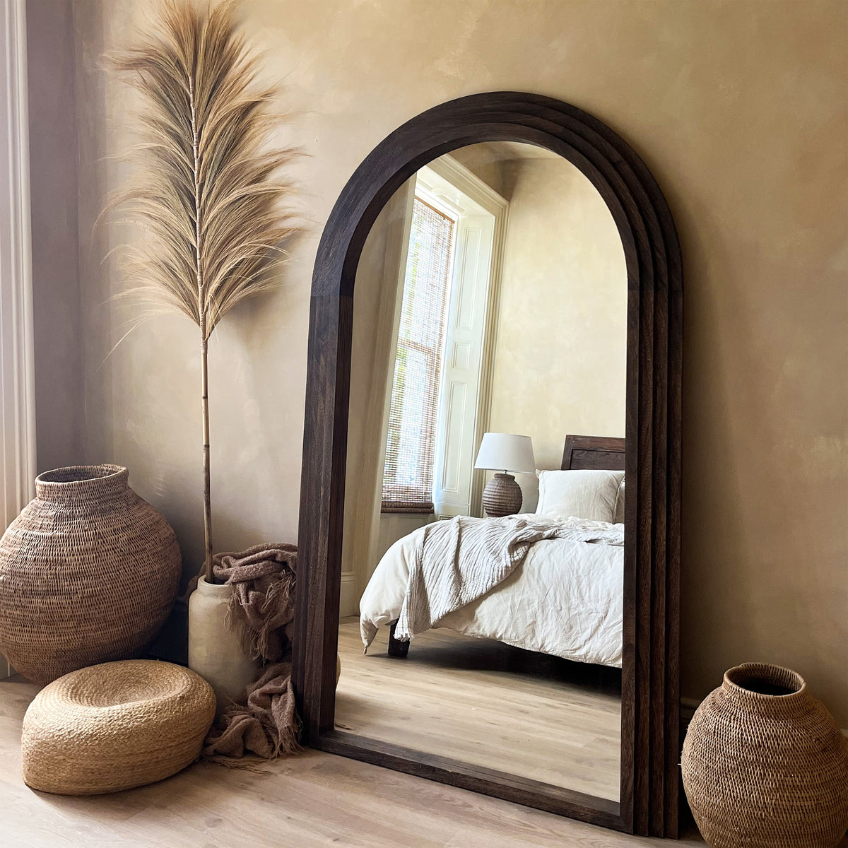 Luciana - Full Length Arched Charred Wood Mirror 180cm x 110cm