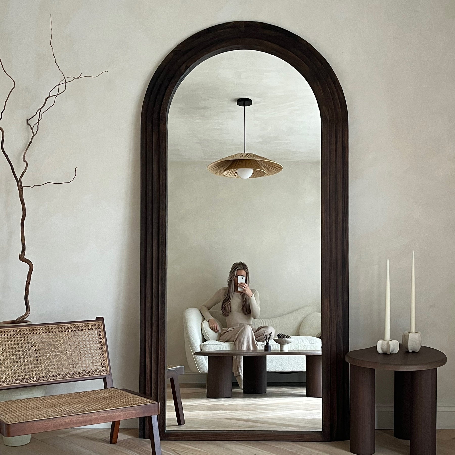 Luciana - Full Length Arched Charred Wood Mirror 196cm x 104cm