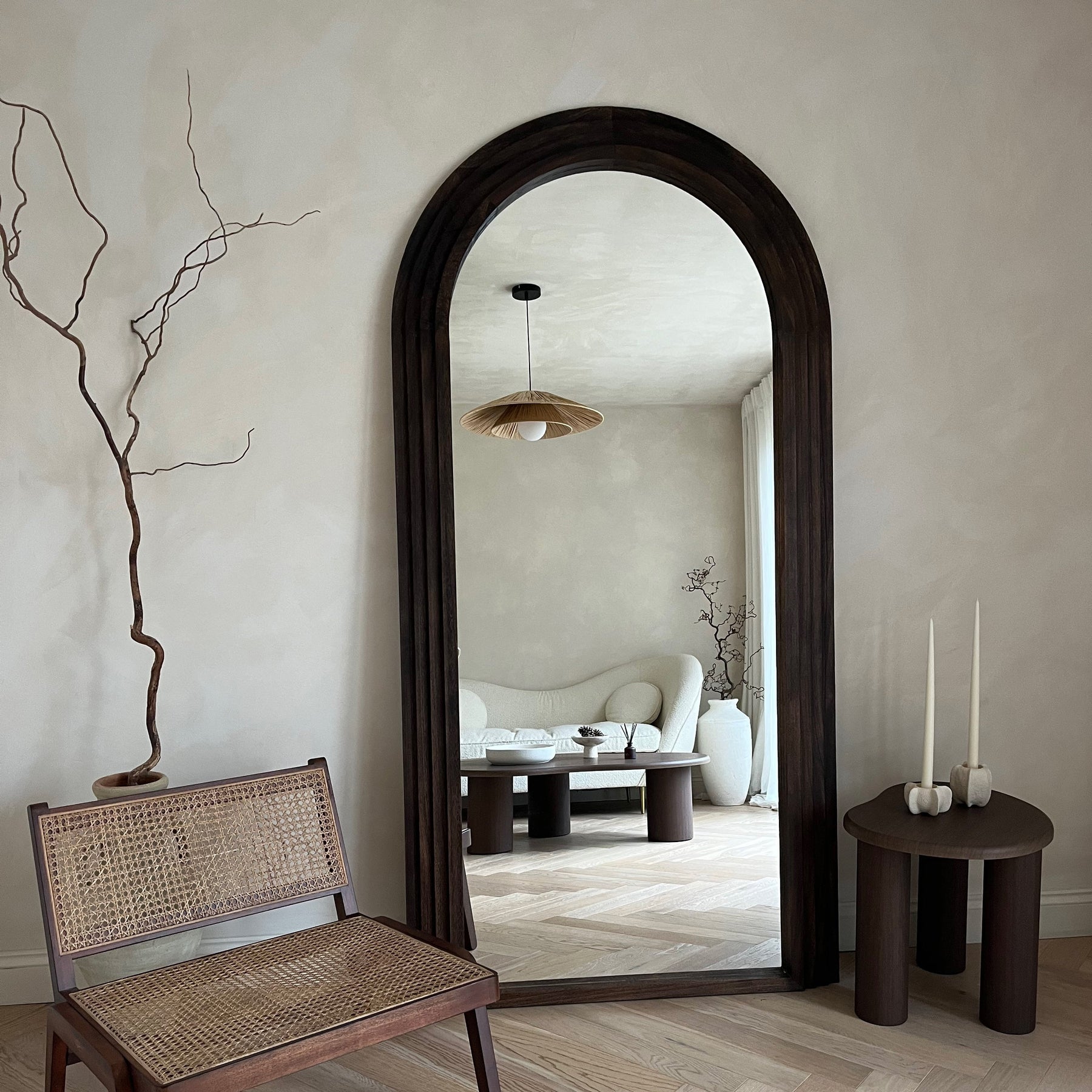 Luciana - Full Length Arched Charred Wood Mirror 196cm x 104cm