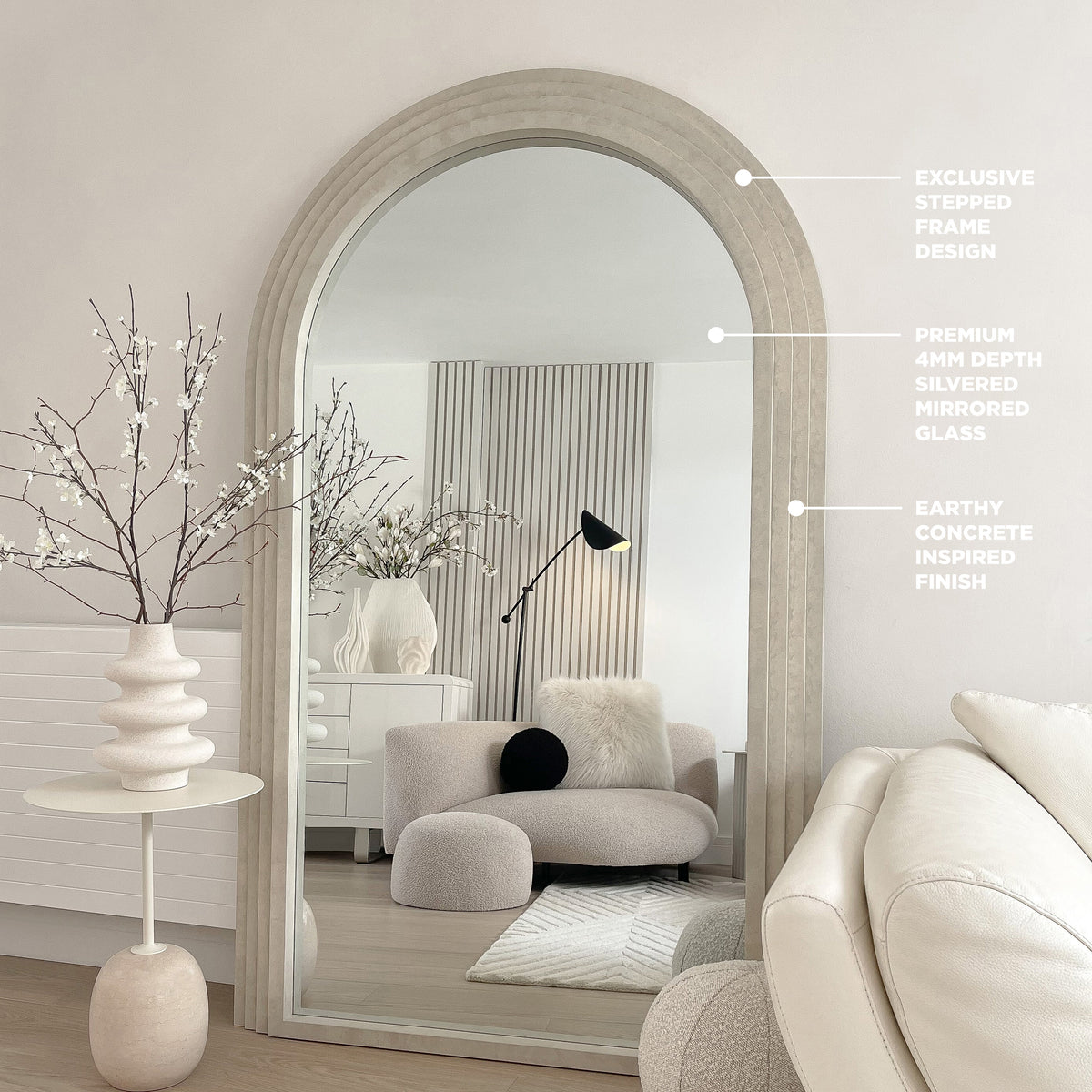 Luciana - Full Length Arched Concrete Mirror 180cm x 110cm