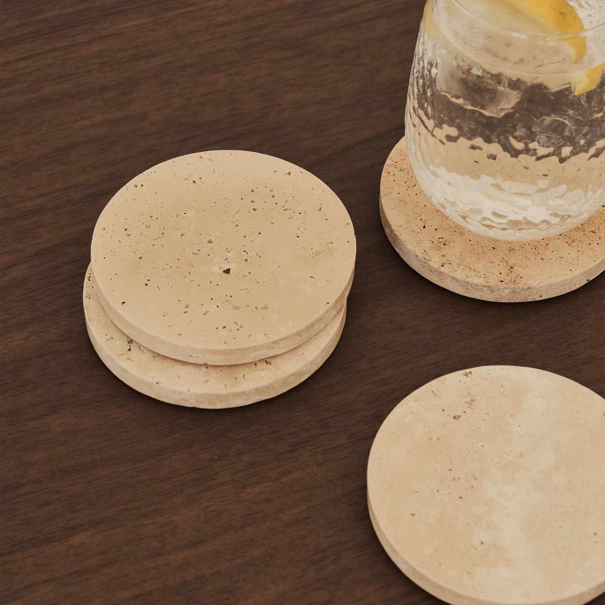 Marbelle - Cream Travertine Coasters Set of 4 Round