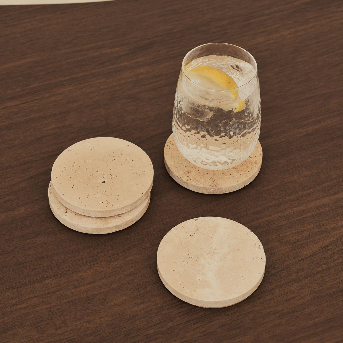 Marbelle - Cream Travertine Coasters Set of 4 Round