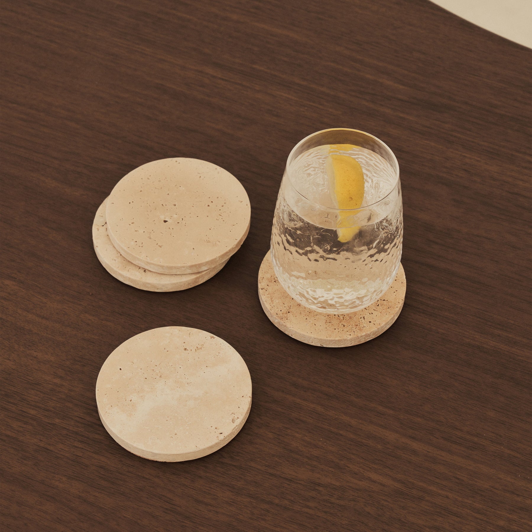 Marbelle - Cream Travertine Coasters Set of 4 Round
