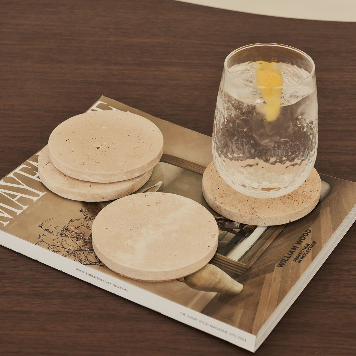 Marbelle - Cream Travertine Coasters Set of 4 Round