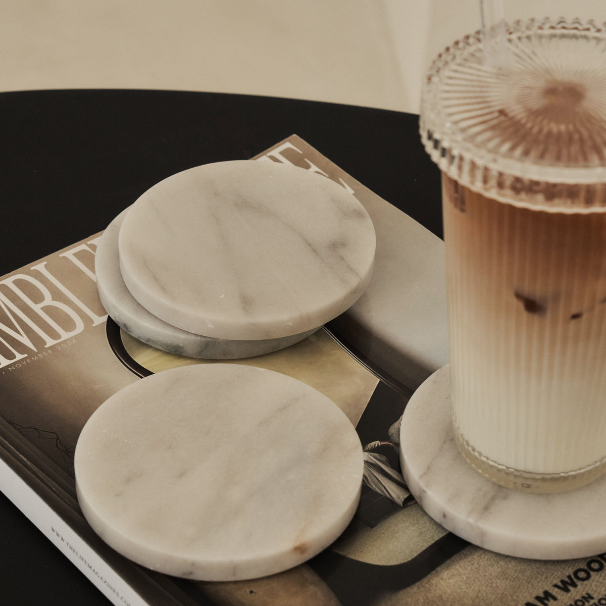 Marbelle - White Marble Coasters Set of 4 Round