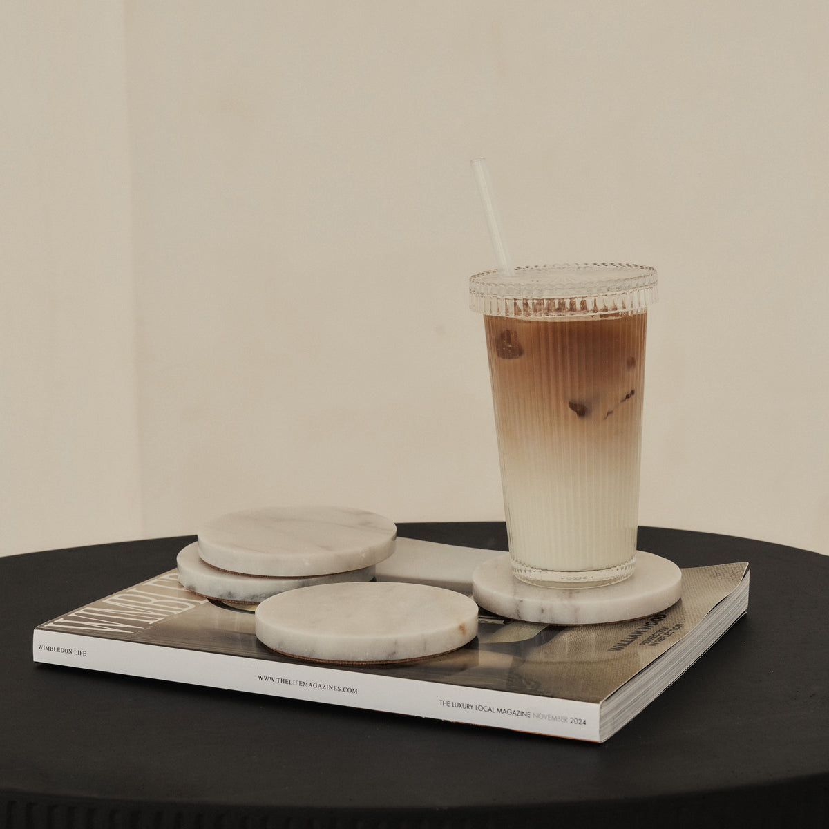 Marbelle - White Marble Coasters Set of 4 Round