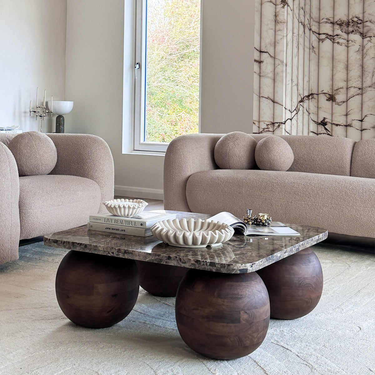 Melrose - Dark Emperador Marble Square Dark Wood Premium Coffee Table