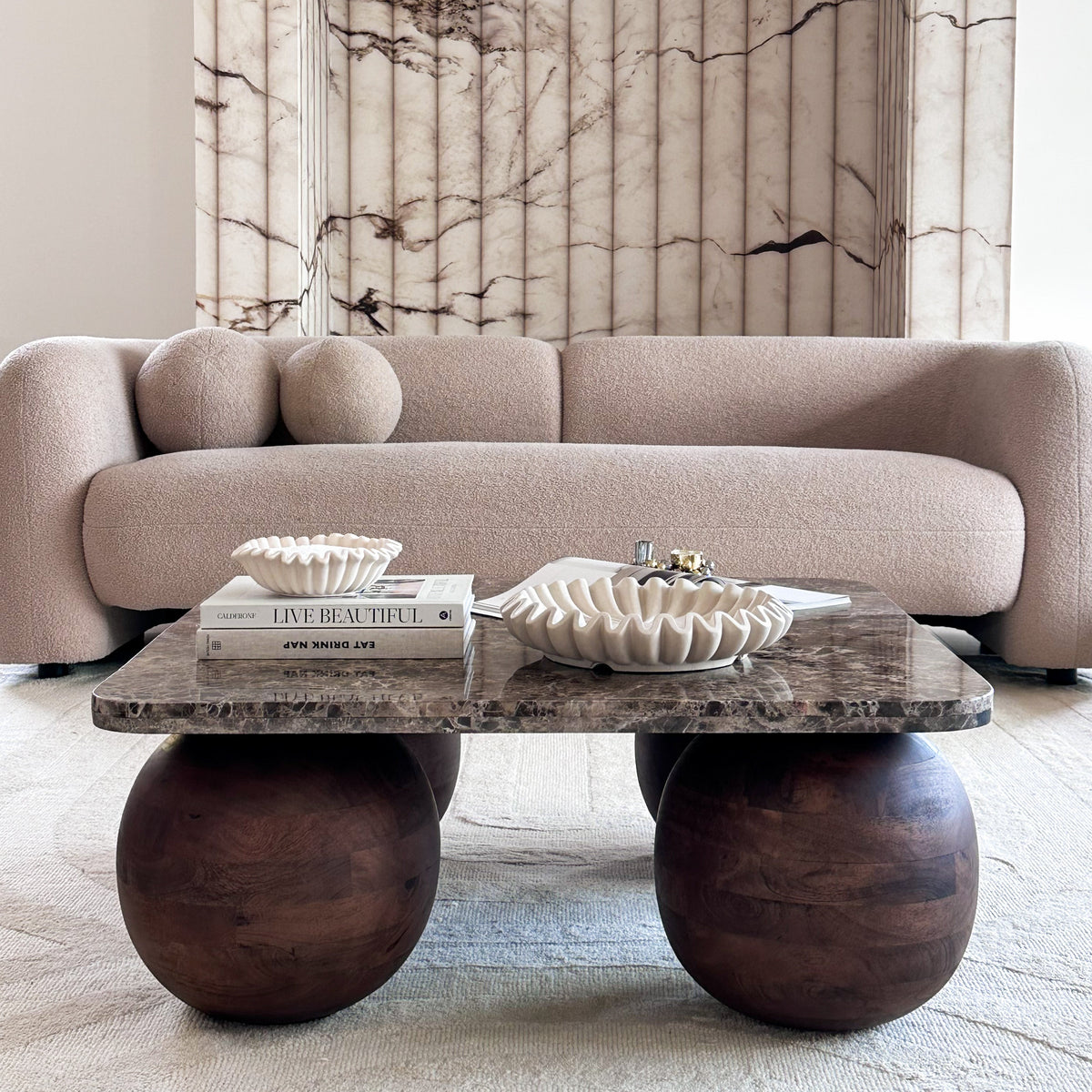 Melrose - Dark Emperador Marble Square Dark Wood Premium Coffee Table