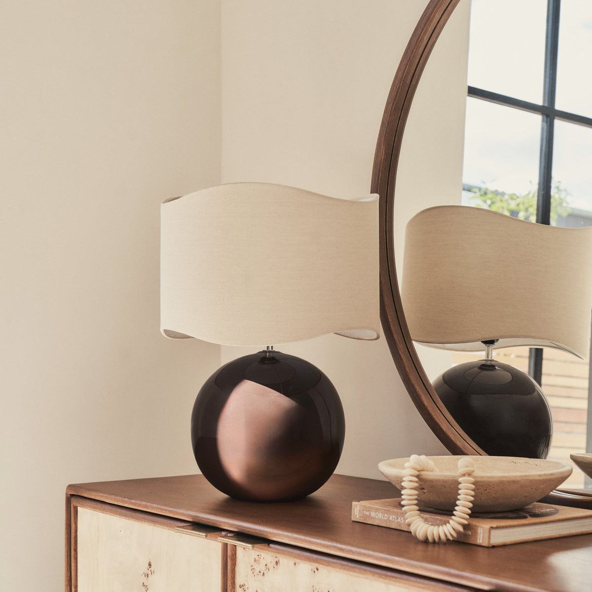Olera - Chocolate Gloss Ceramic Wave Shade Table Lamp