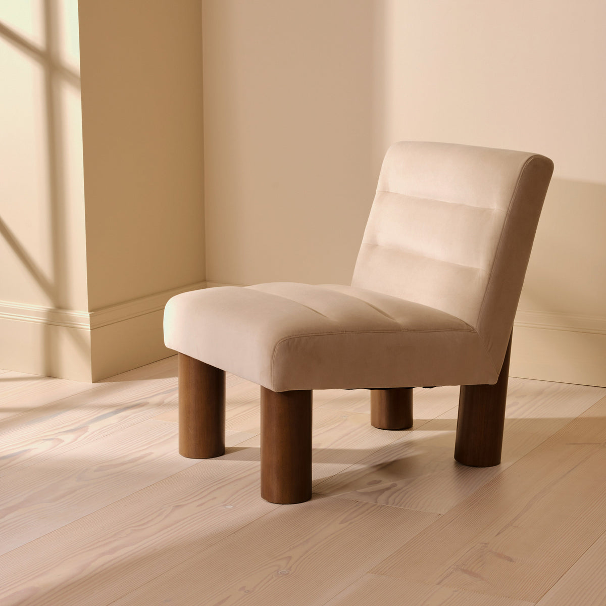 Rowan - Velvet Accent Chair Beige & Dark Wood