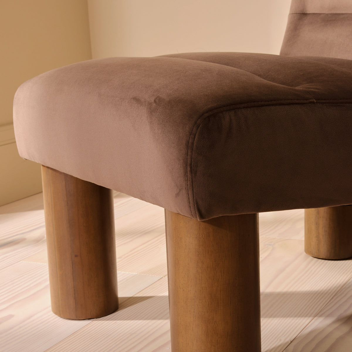 Rowan - Velvet Accent Chair Brown & Dark Wood