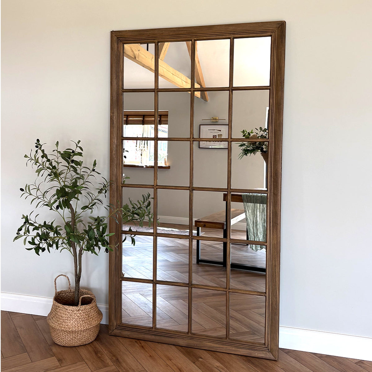 Sasha - Dark Wood Shabby Chic Full Length Window Mirror 180cm x 100cm