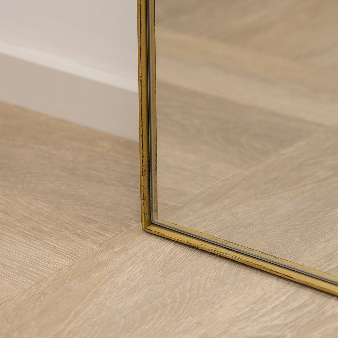 Detail shot of Full Length Gold Arched Large Metal Mirror corner