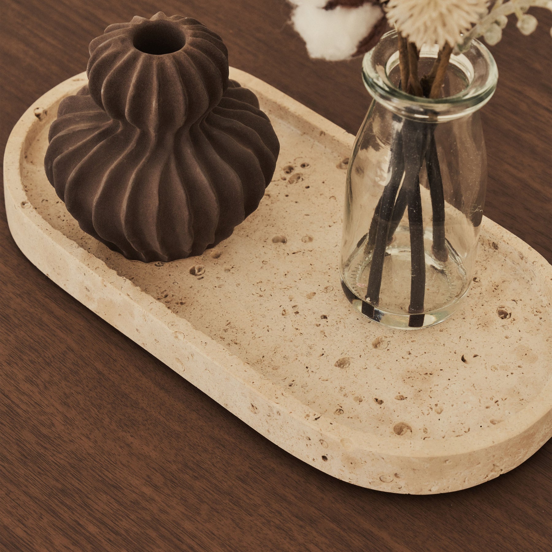 Travara - Cream Travertine Oval Decorative Tray