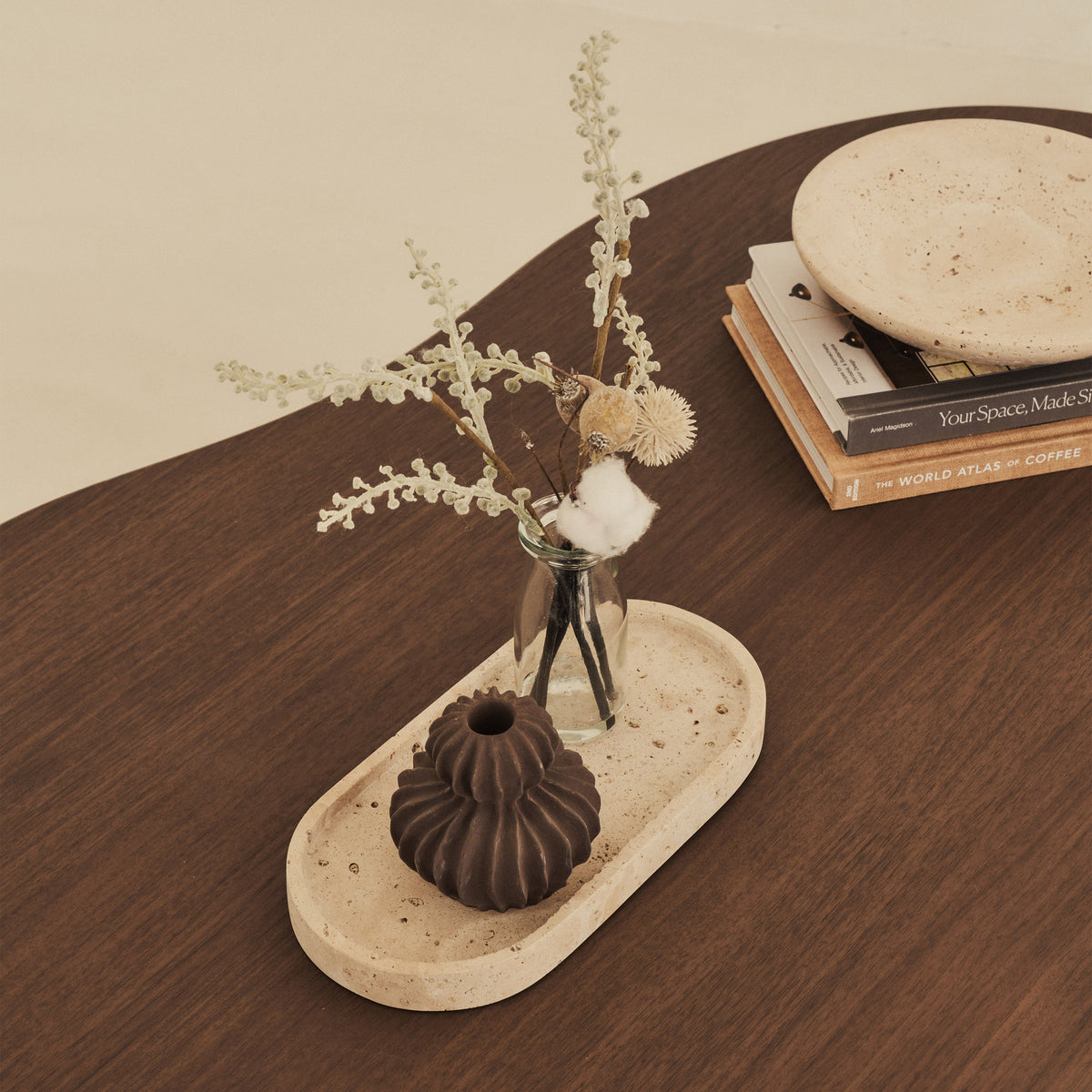 Travara - Cream Travertine Oval Decorative Tray