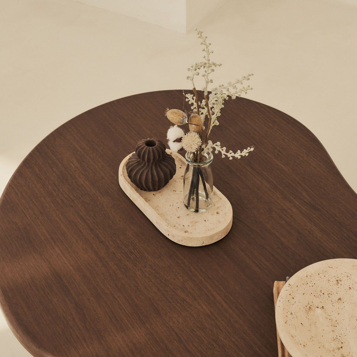 Travara - Cream Travertine Oval Decorative Tray