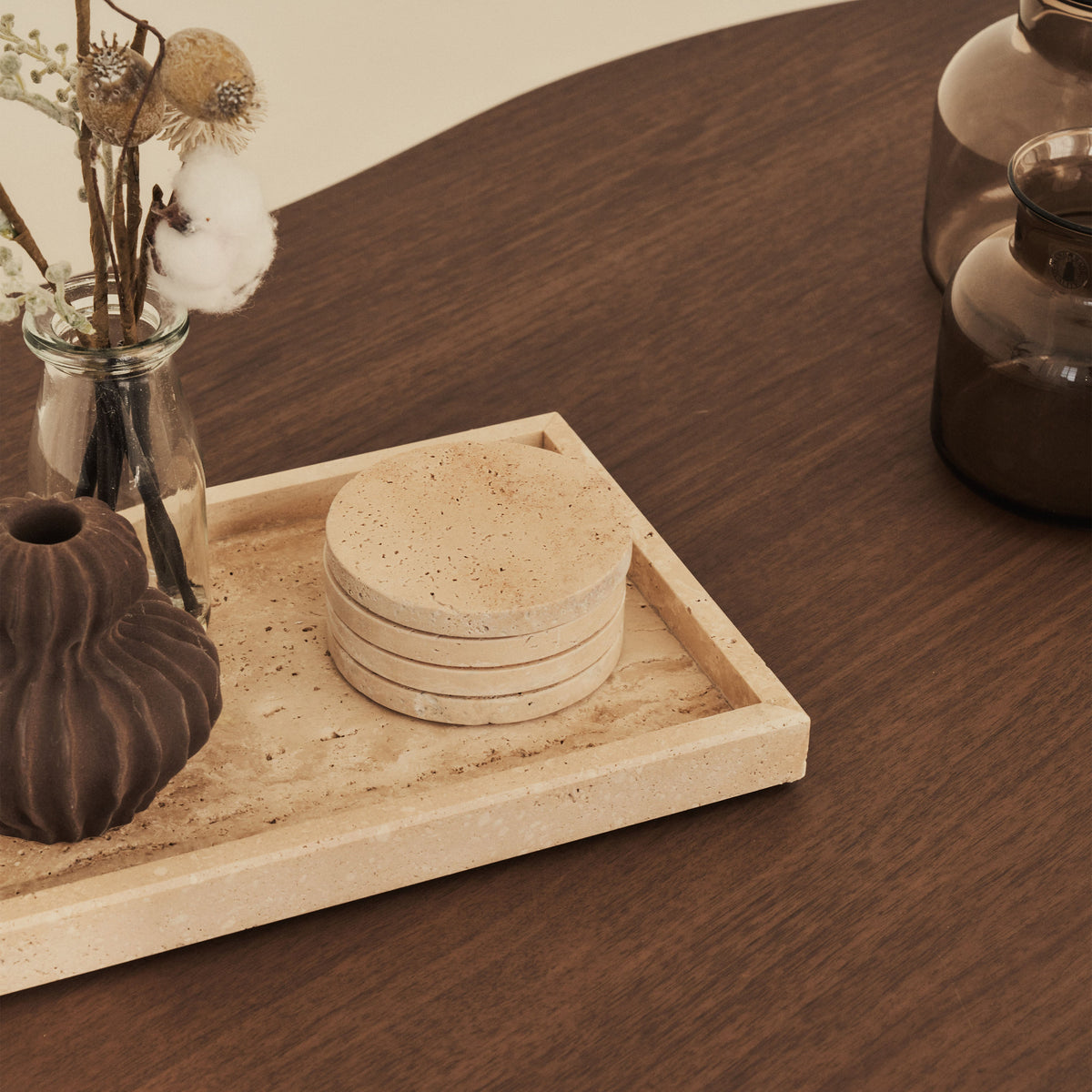 Travara - Cream Travertine Large Rectangular Decorative Tray