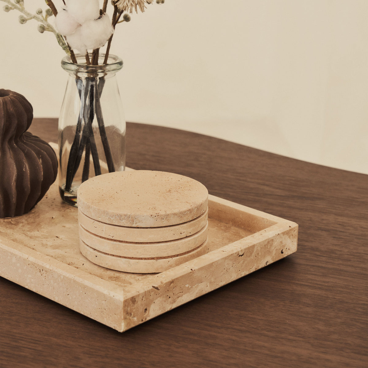 Travara - Cream Travertine Large Rectangular Decorative Tray