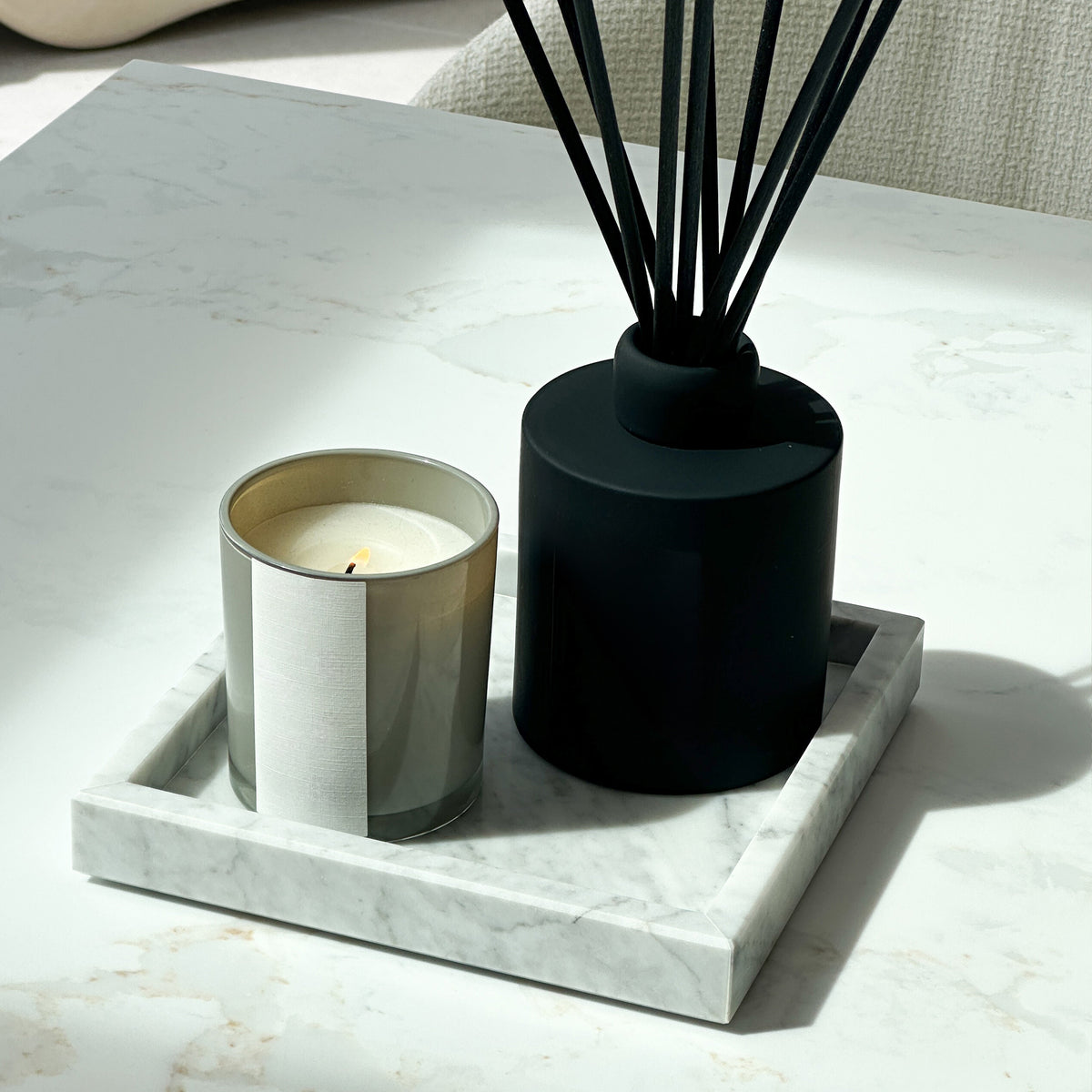 Travara - White Marble Square Decorative Tray