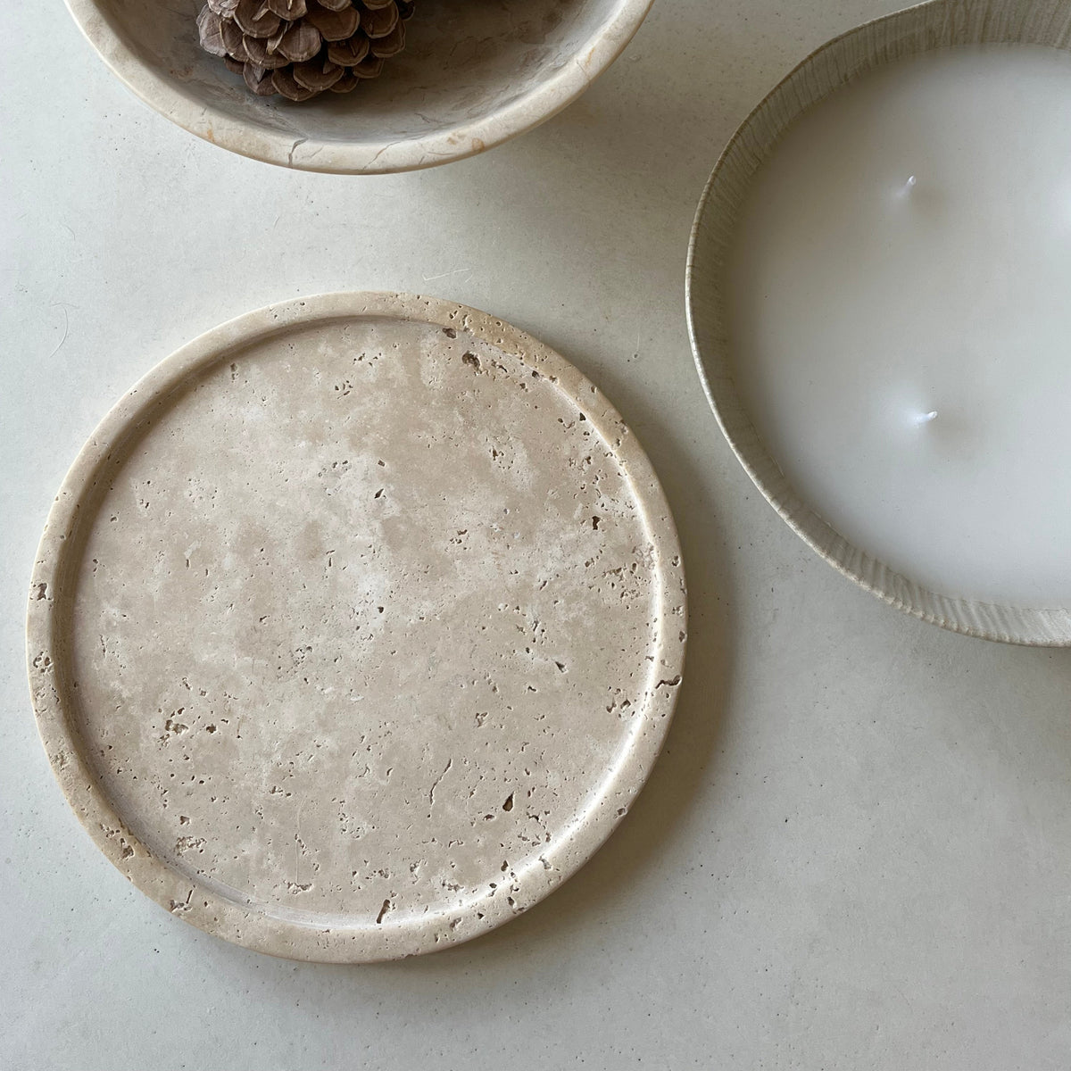 Travara - Cream Travertine Round Decorative Tray