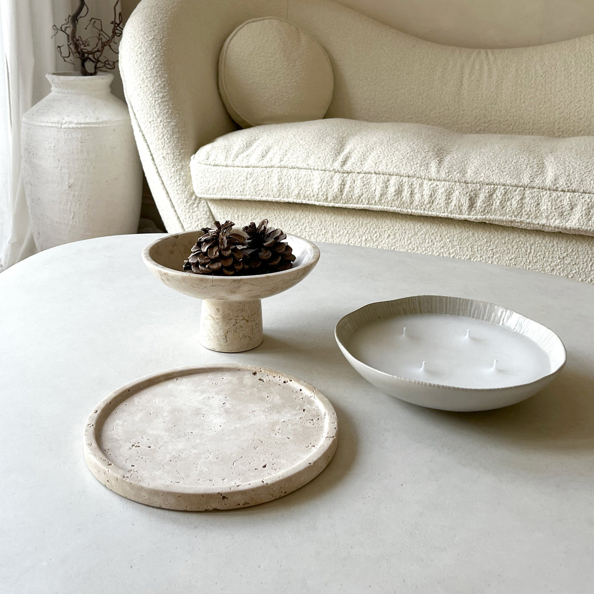 Travara - Cream Travertine Round Decorative Tray