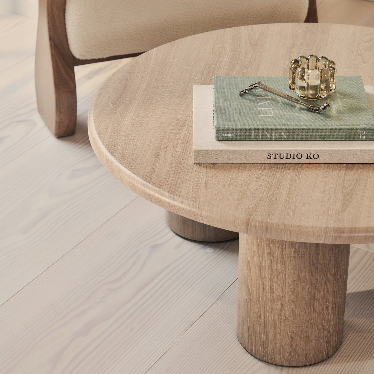 Alina - Washed Wood Round Large Wooden Coffee Table