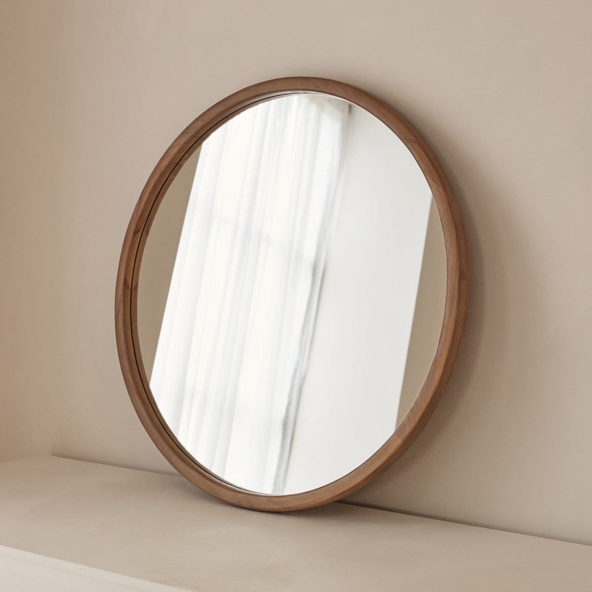 Arden - Warm Wood Round Wooden Wall Mirror 70cm x 70cm