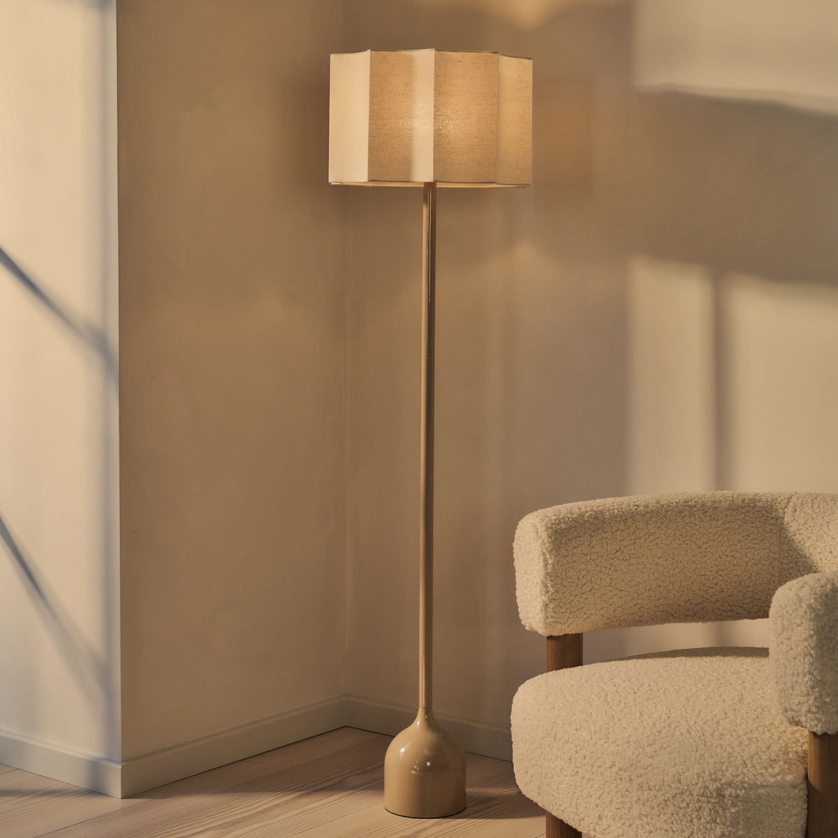 Esme - Beige Gloss Inverted Scallop Shade Floor Lamp