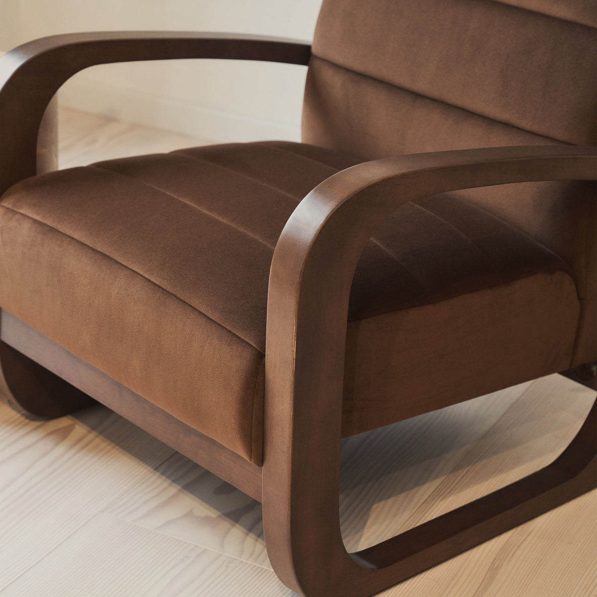 Dalton - Velvet Accent Chair Brown & Dark Wood