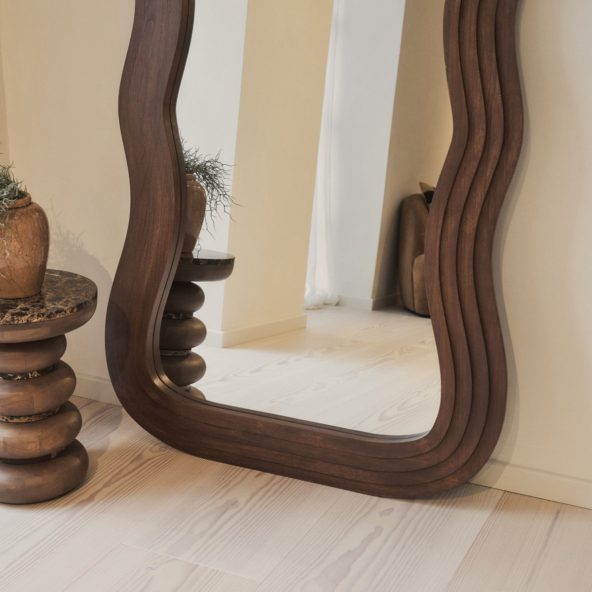 Luciana - Full Length Wave Dark Wood Extra Large Mirror 180cm x 105cm