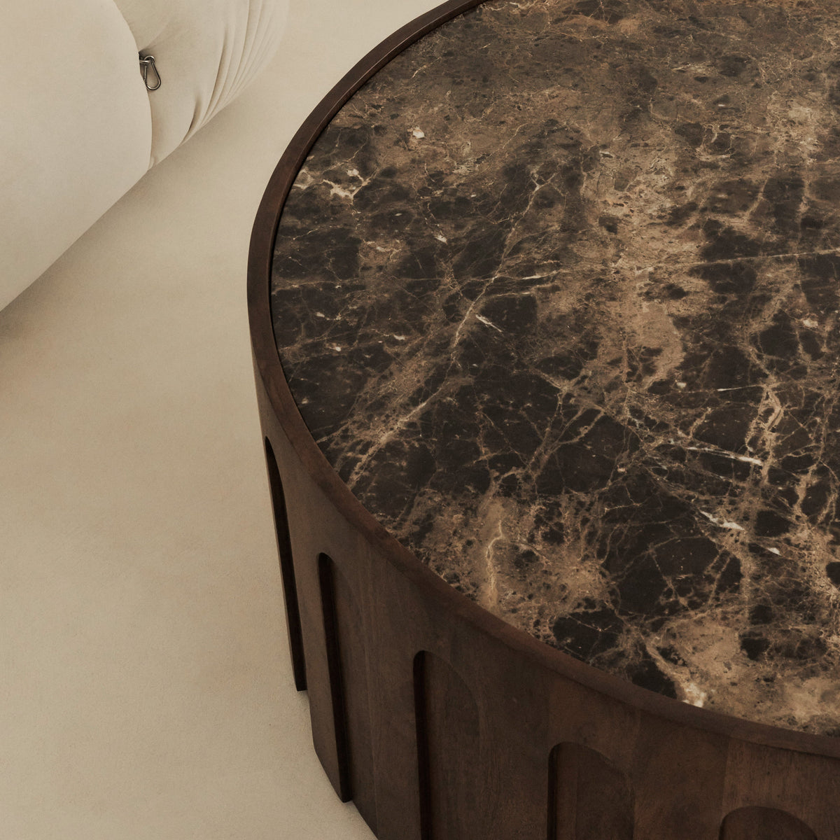 Valor - Dark Emperador Marble Round Dark Wood Premium Coffee Table