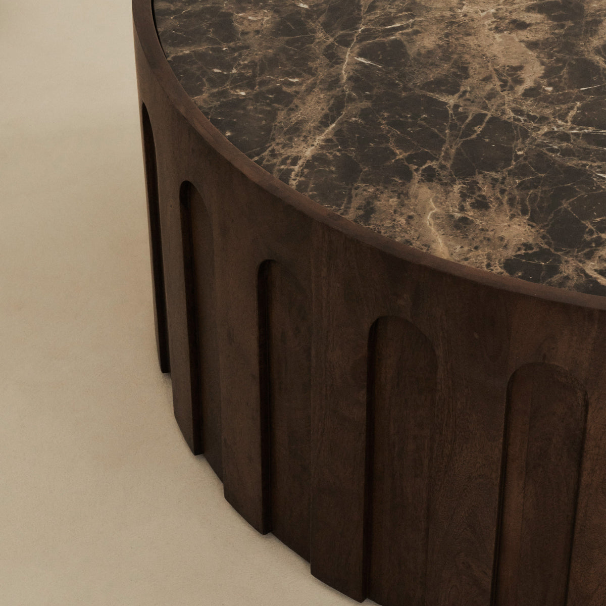 Valor - Dark Emperador Marble Round Dark Wood Premium Coffee Table