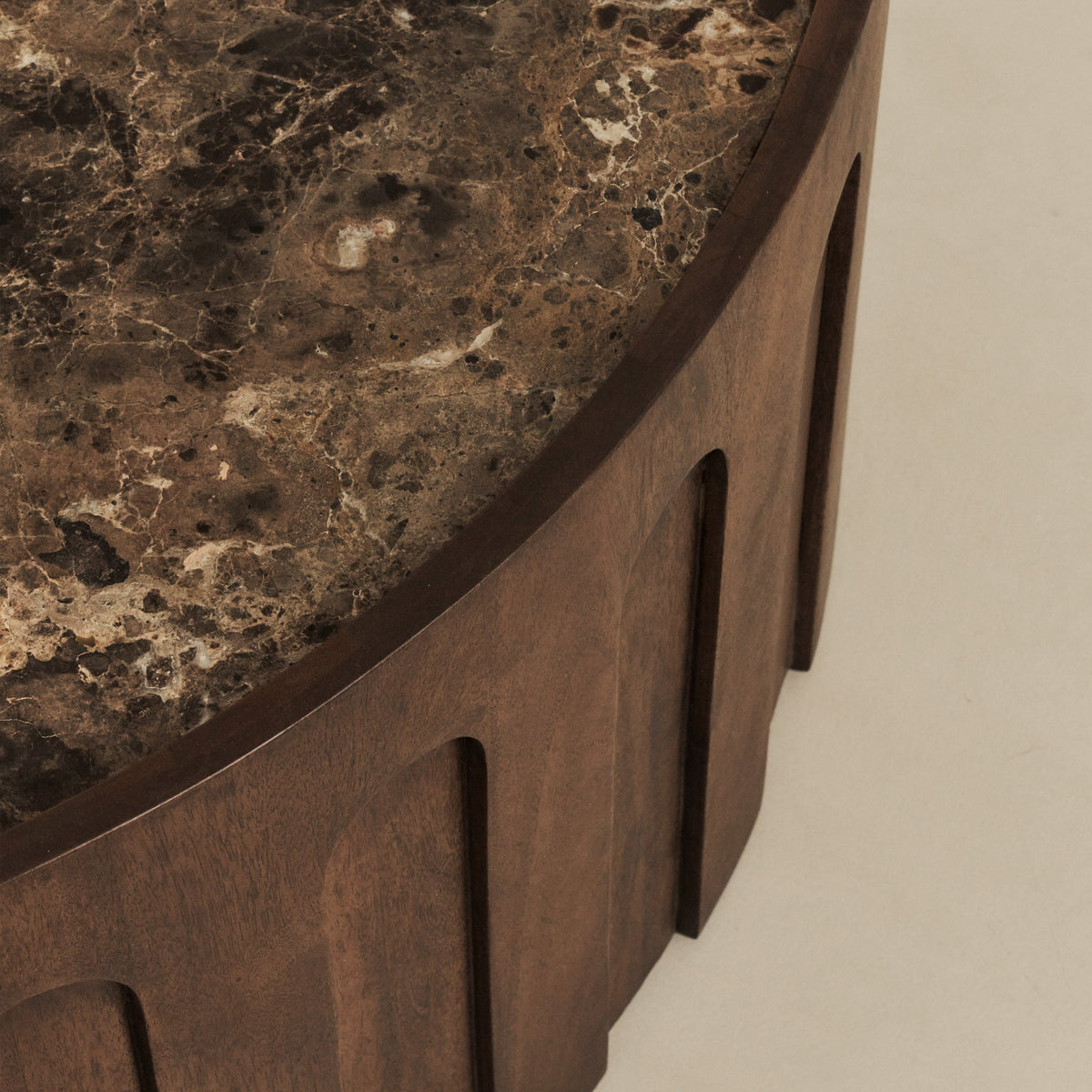 Valor - Dark Emperador Marble Round Dark Wood Premium Coffee Table