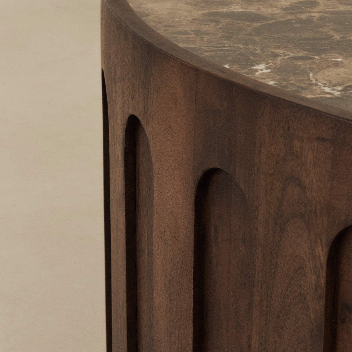 Valor - Dark Emperador Marble Round Dark Wood Premium Coffee Table