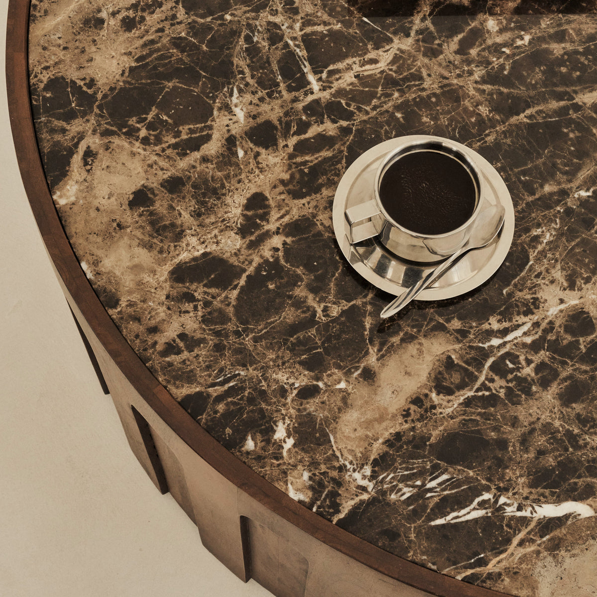 Valor - Dark Emperador Marble Round Dark Wood Premium Coffee Table