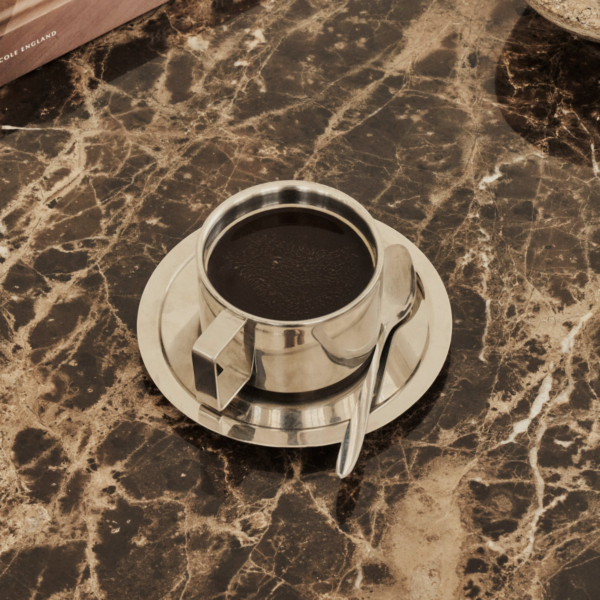 Valor - Dark Emperador Marble Round Dark Wood Premium Coffee Table