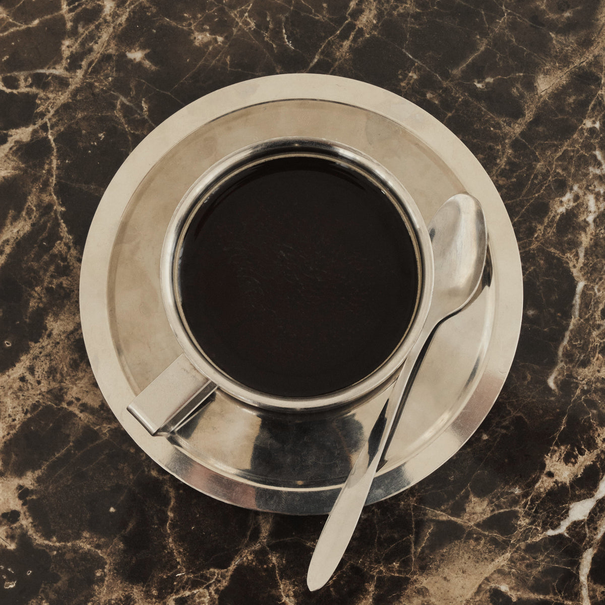 Valor - Dark Emperador Marble Round Dark Wood Premium Coffee Table